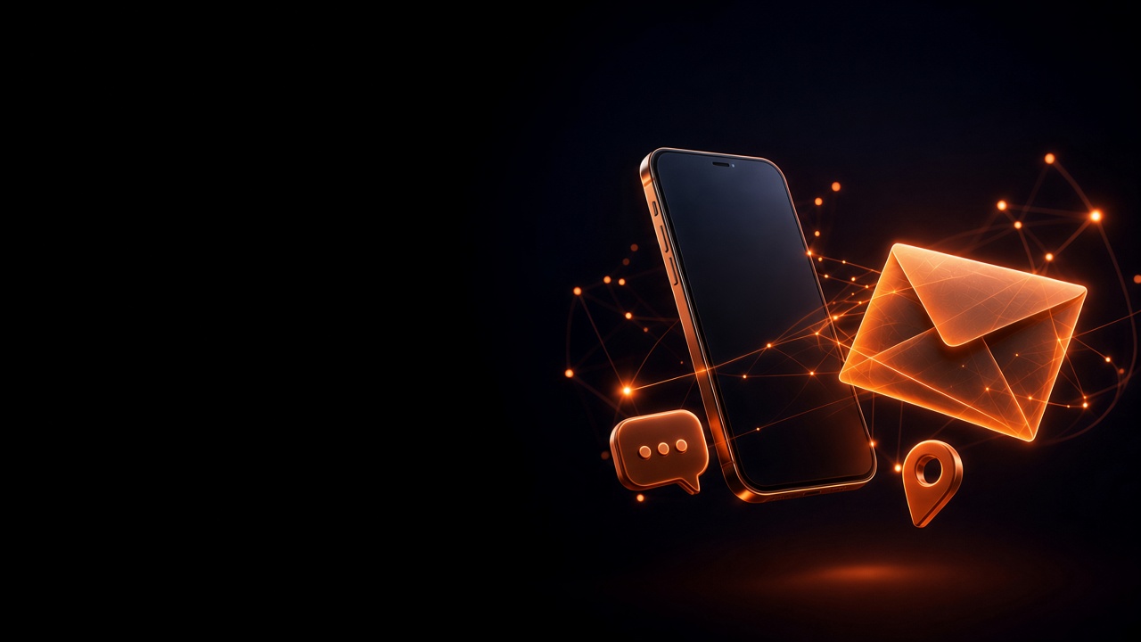 Telefoon en bericht verbonden door oranje licht