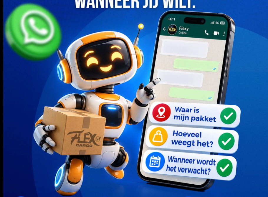 Flexy Bot met smartphone en WhatsApp-chat