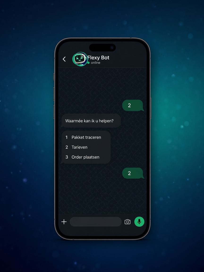 WhatsApp — Flexy Bot in een echt chatgesprek